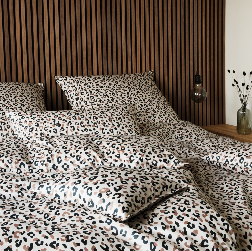 elegante Mako-Satin Bettwäsche 'Leolook' 135 x 200 cm Schwarz - Sand
